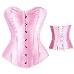 Bustier Lace up Boned Top Corset Waist Shaper (Option: M-Pink)