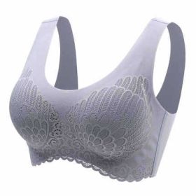 Natural Thai Latex Underwear 4.0 Angel Wings Seamless One Piece Women'S Lace Sports Bra Without Steel Ring (Option: Grey-3XL)