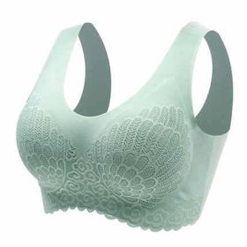 Natural Thai Latex Underwear 4.0 Angel Wings Seamless One Piece Women'S Lace Sports Bra Without Steel Ring (Option: Green-3XL)