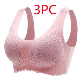 Natural Thai Latex Underwear 4.0 Angel Wings Seamless One Piece Women'S Lace Sports Bra Without Steel Ring (Option: Pink 3PC-2XL)